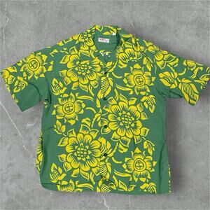 Sun Surf 100% Rayon Green Yellow Floral Aloha Hawaiian Shirt Japan Made Medium